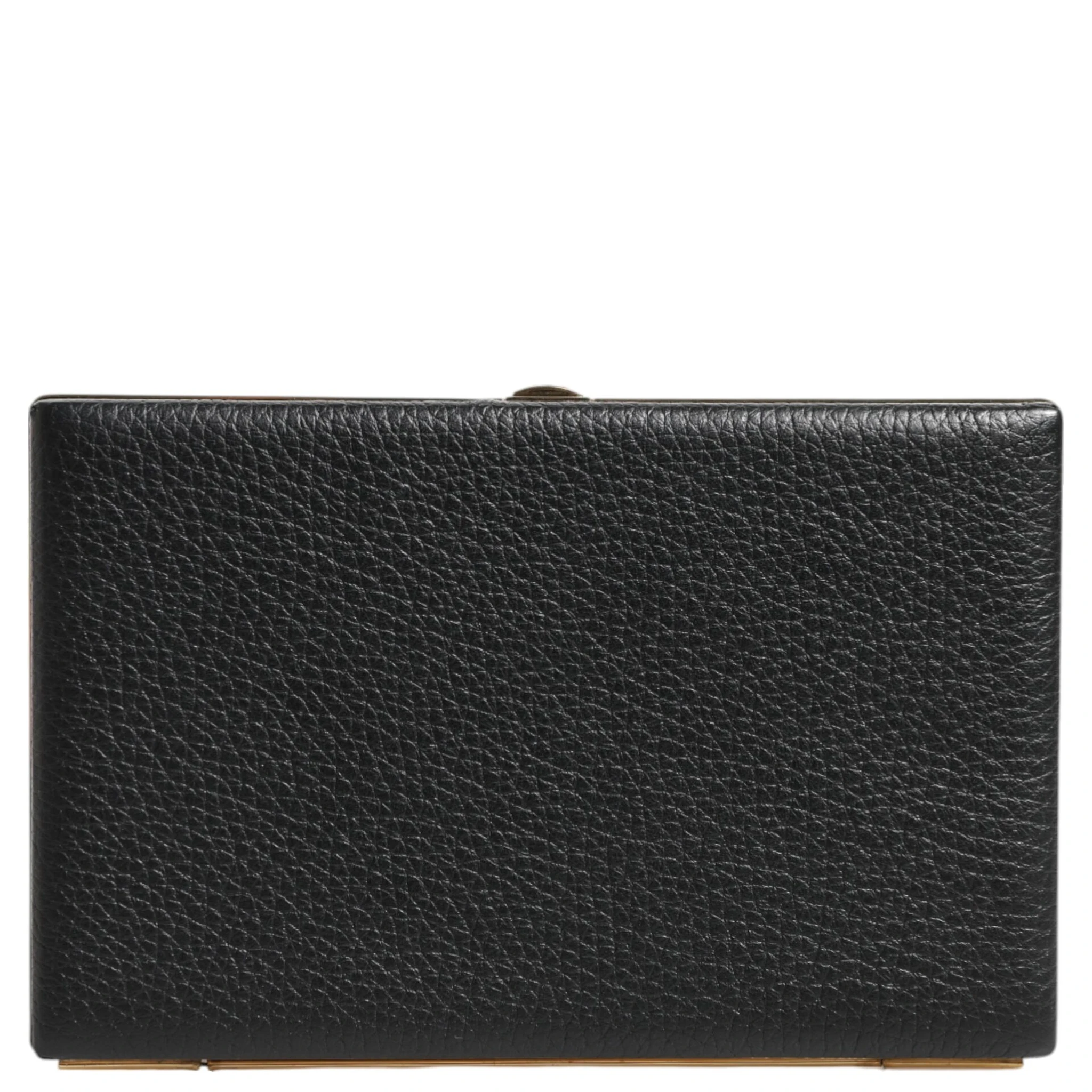 Black Leather Gold Frame Clutch Evening Party Purse Bag