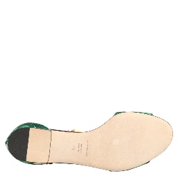 Green Mink Fur Satin Banana Leaf Sandals Shoes