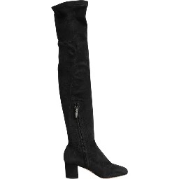 Black Suede Leather Knee High Boots Shoes