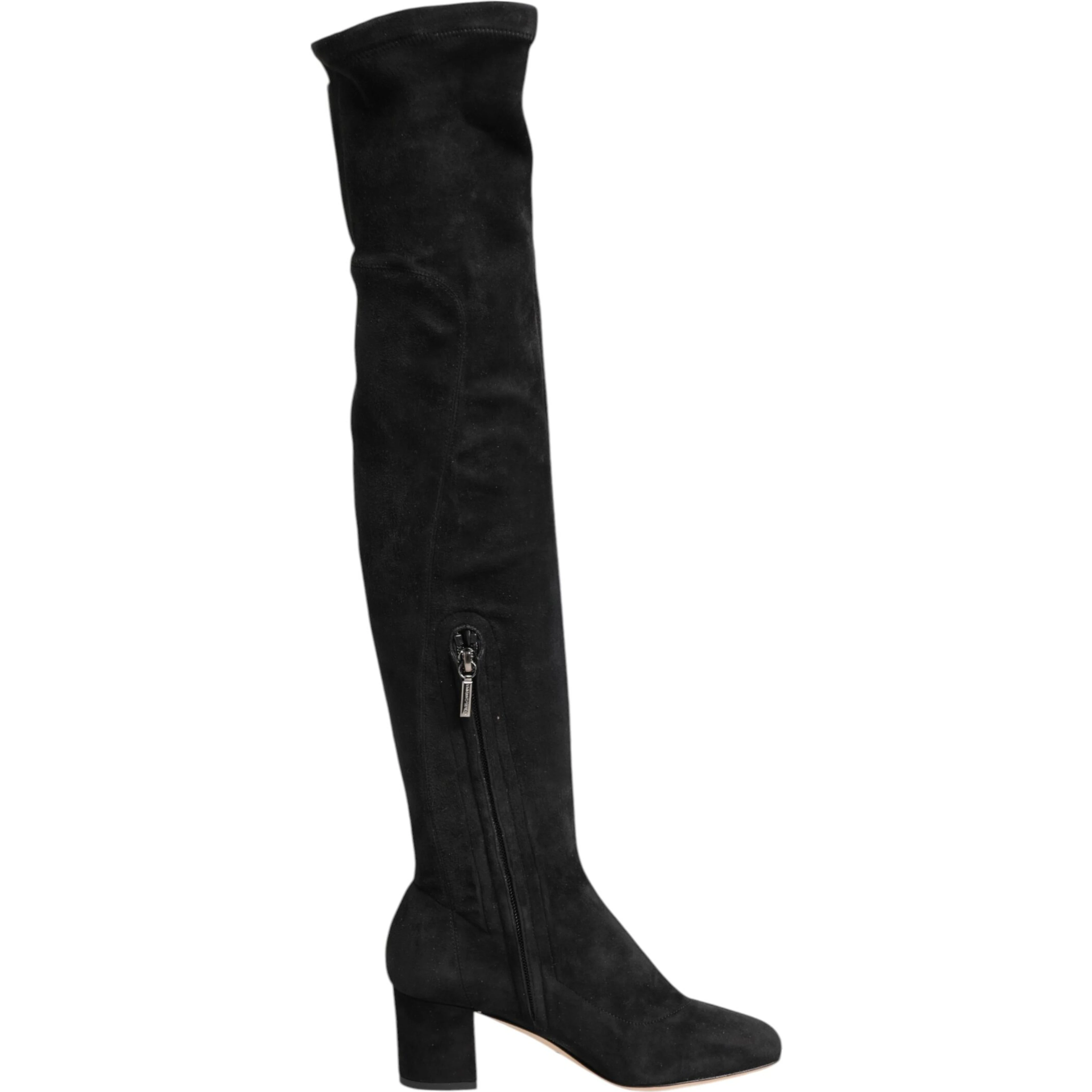 Black Suede Leather Knee High Boots Shoes