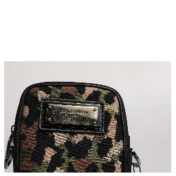 Multicolor Leopard Jacquard Logo Plaque Neck Strap Bag