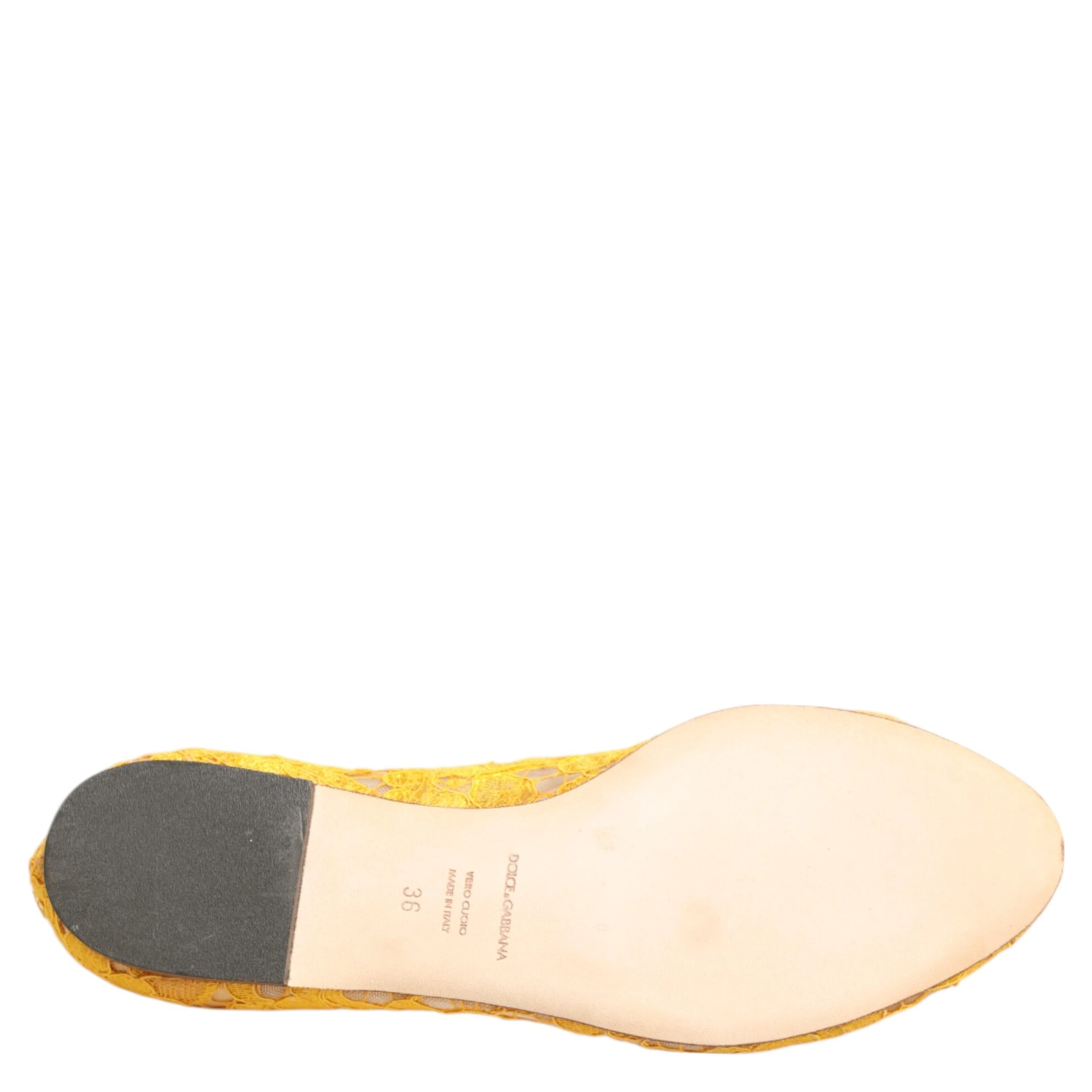Yellow Taormina Lace Crystals Flats Shoes