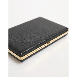 Black Leather Gold Frame Clutch Evening Party Purse Bag