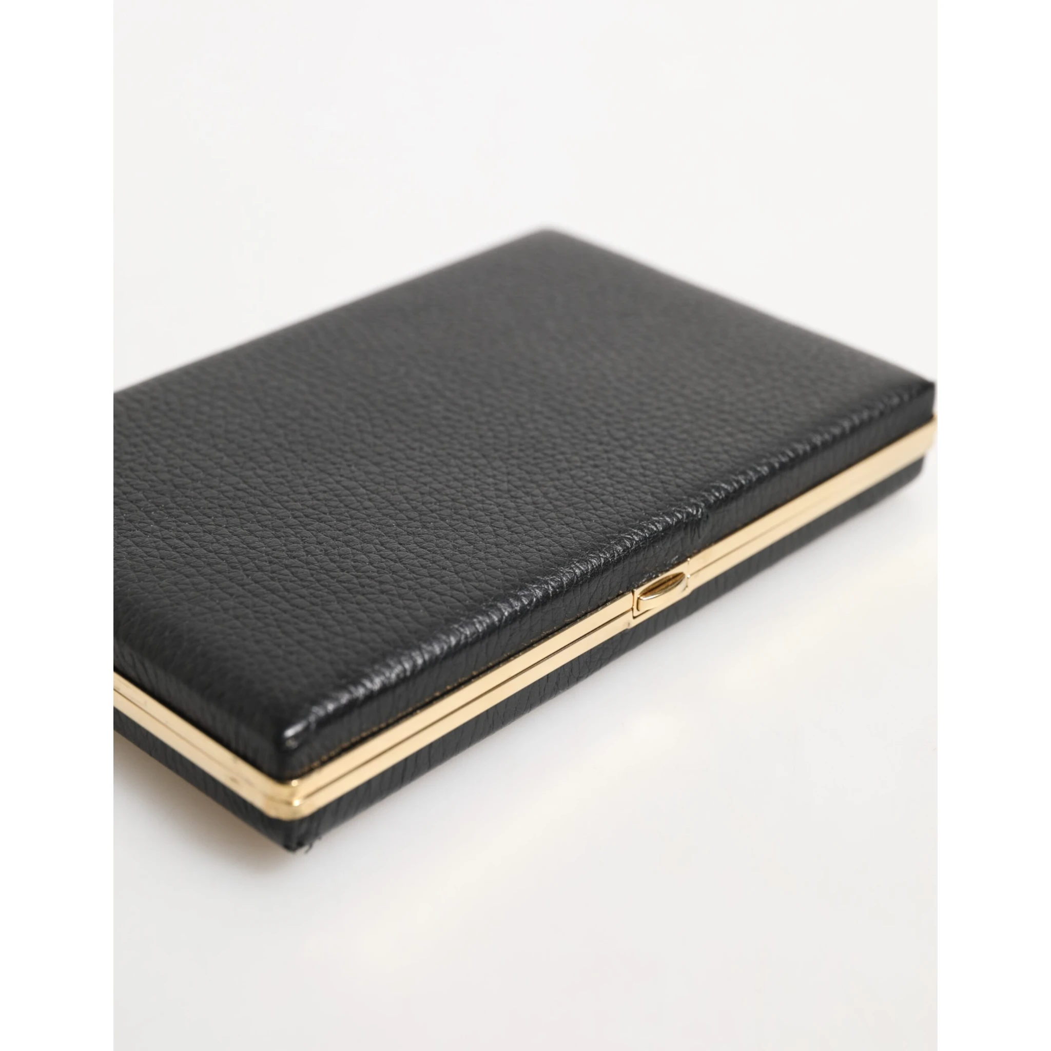 Black Leather Gold Frame Clutch Evening Party Purse Bag