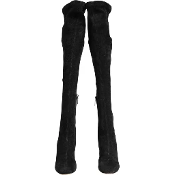 Black Suede Leather Knee High Boots Shoes