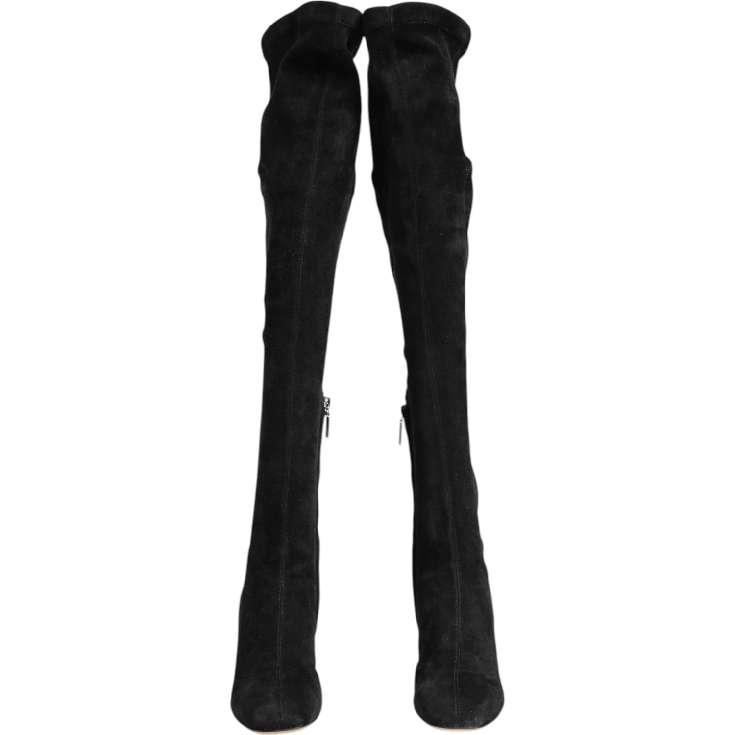 Black Suede Leather Knee High Boots Shoes