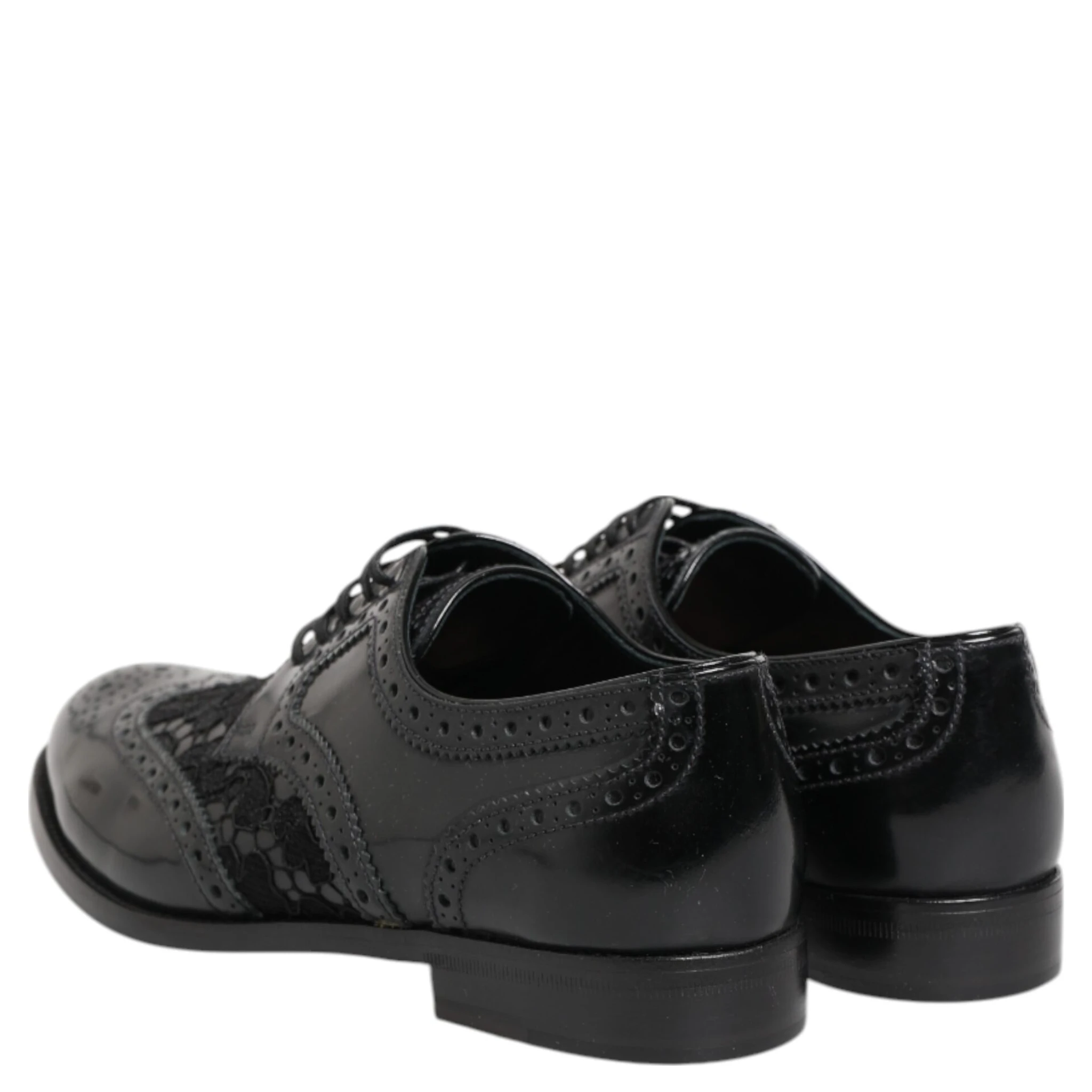 Black Leather Floral Lace Dress Formal  Shoes