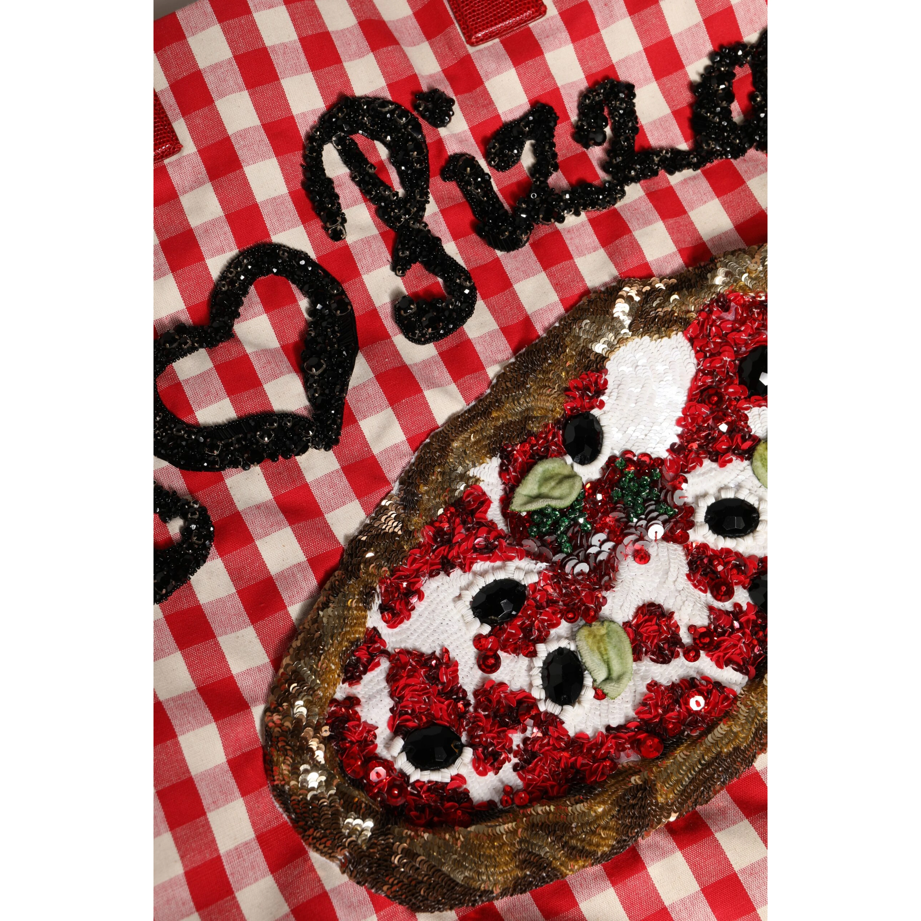 Red I Love Pizza Rhinestone Embellished Tote Bag