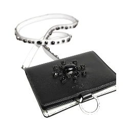 Black Leather Crystal Embellished Card Holder Wallet