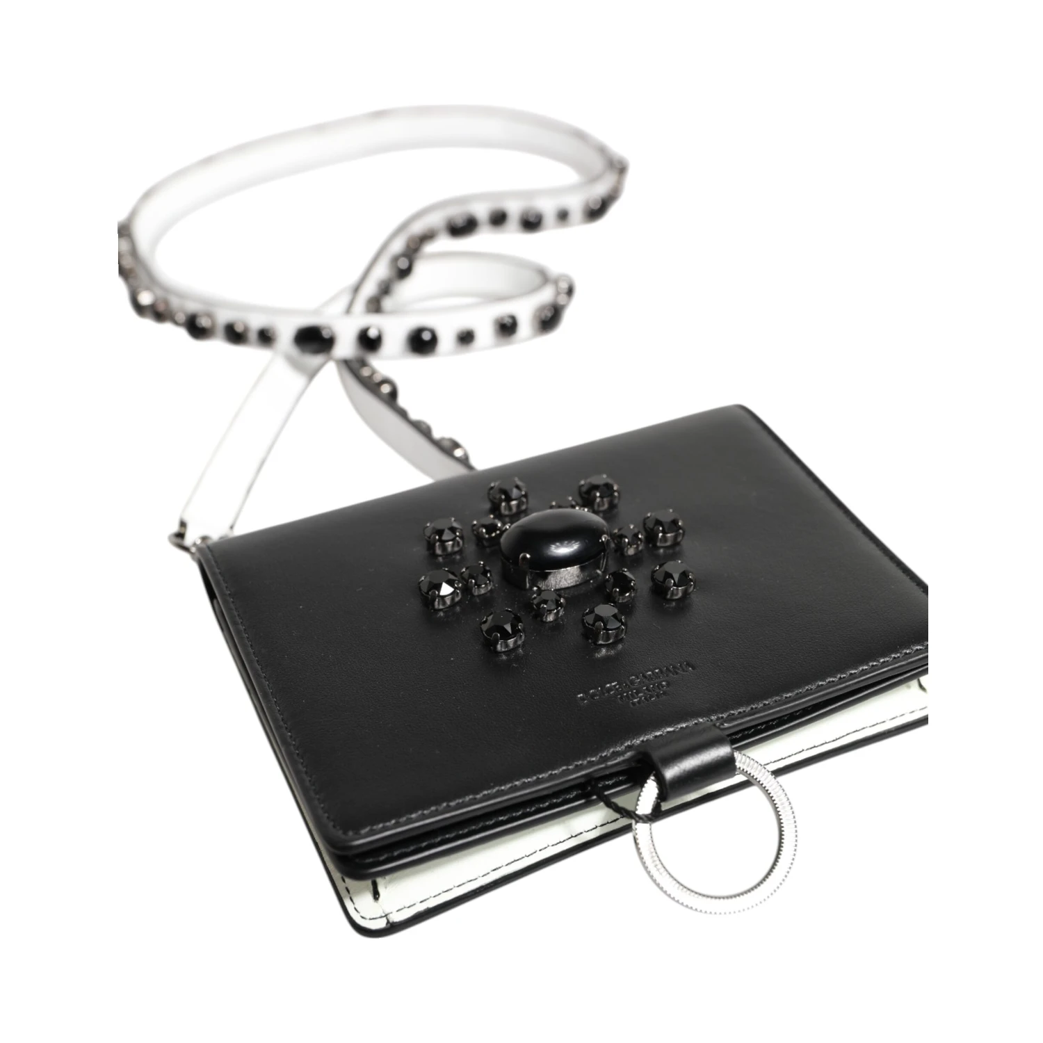 Black Leather Crystal Embellished Card Holder Wallet