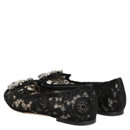 Black Taormina Lace Crystals Flats Shoes