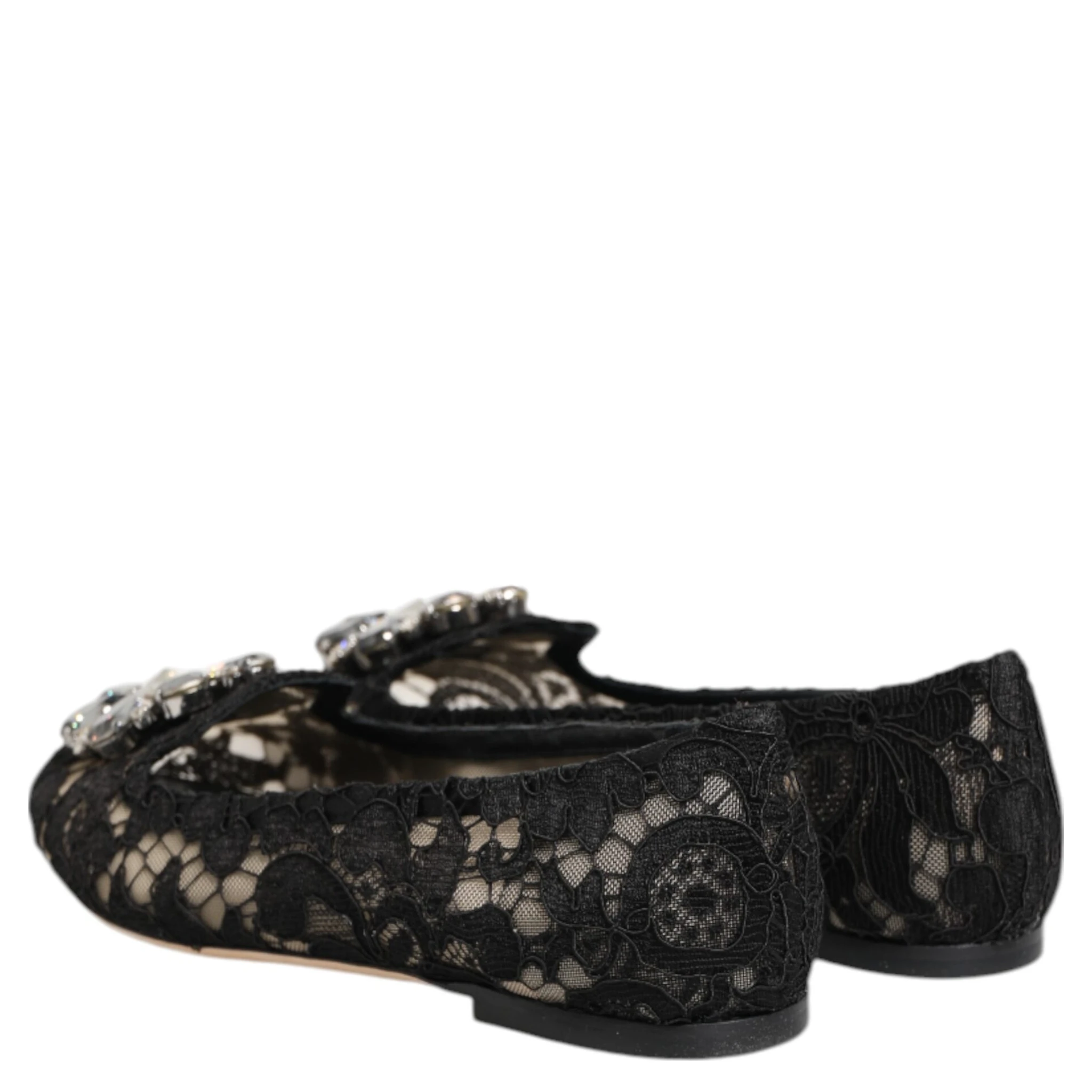 Black Taormina Lace Crystals Flats Shoes