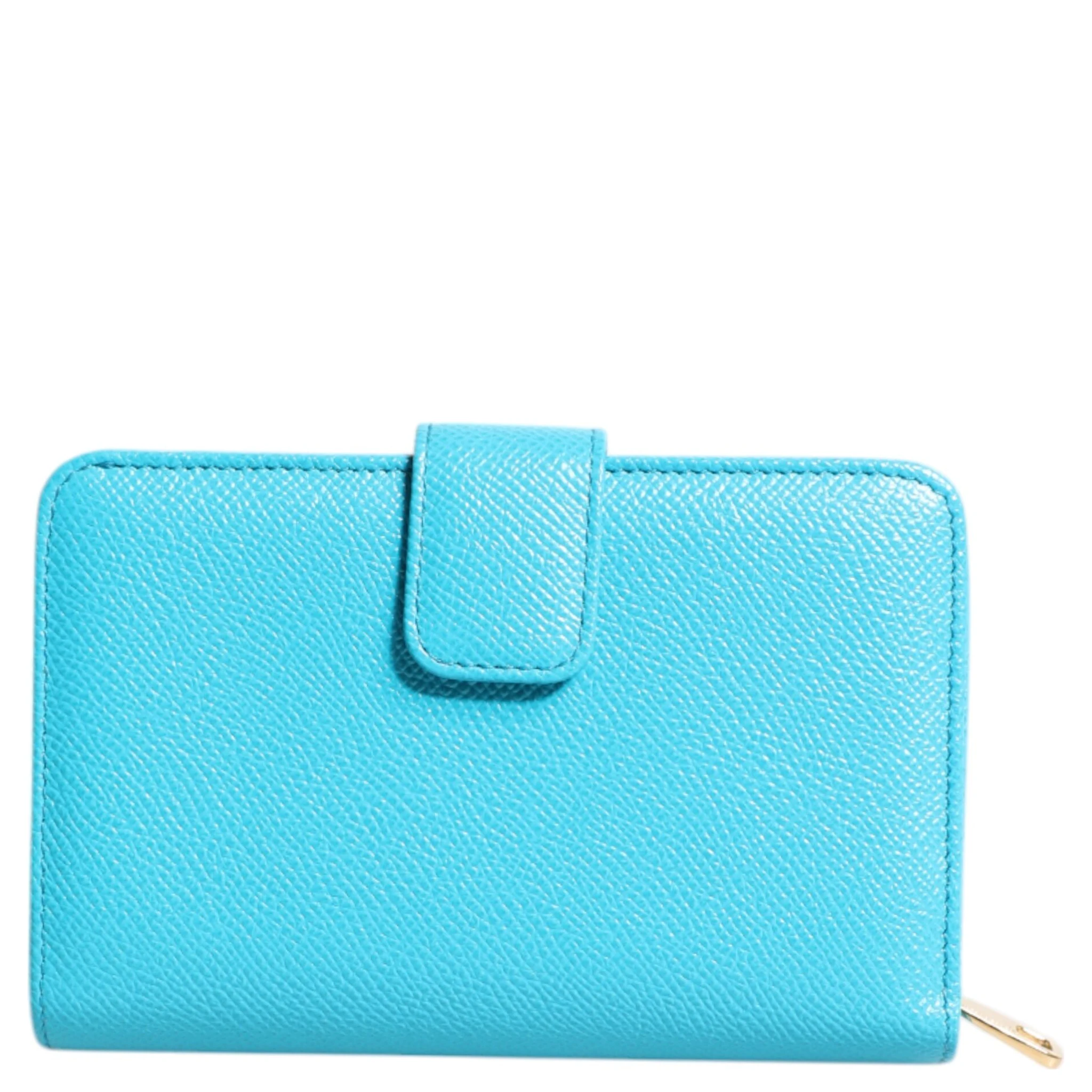 Light Blue Leather Bifold Continental Clutch Wallet
