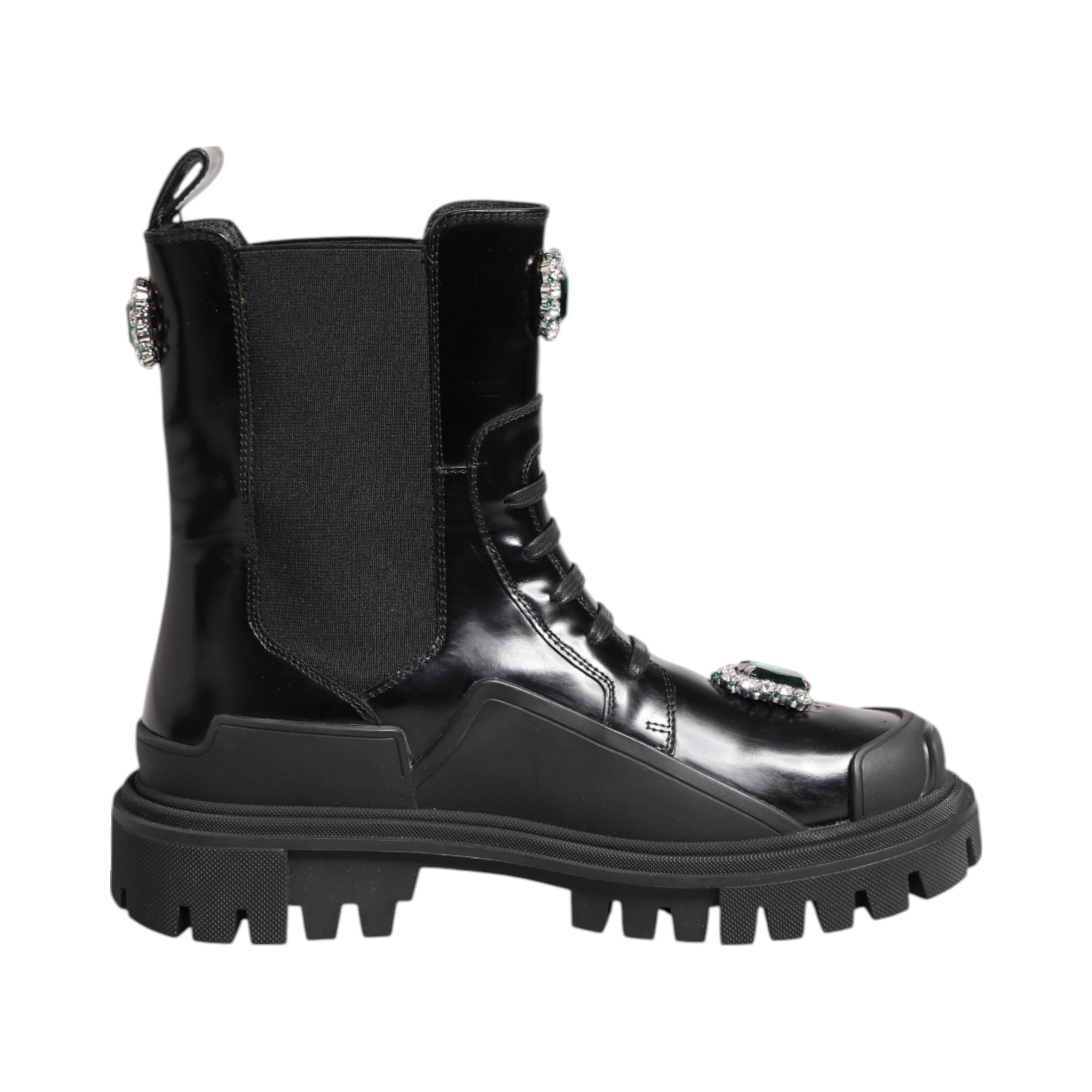 Black Crystal Embellished Combat Boots Shoes