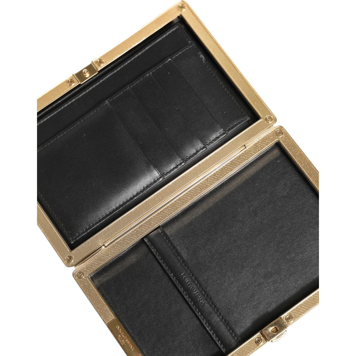 Black Leather Gold Frame Clutch Evening Party Purse Bag