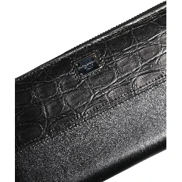 Black Leather Logo Plaque Zip Around Continental Wallet