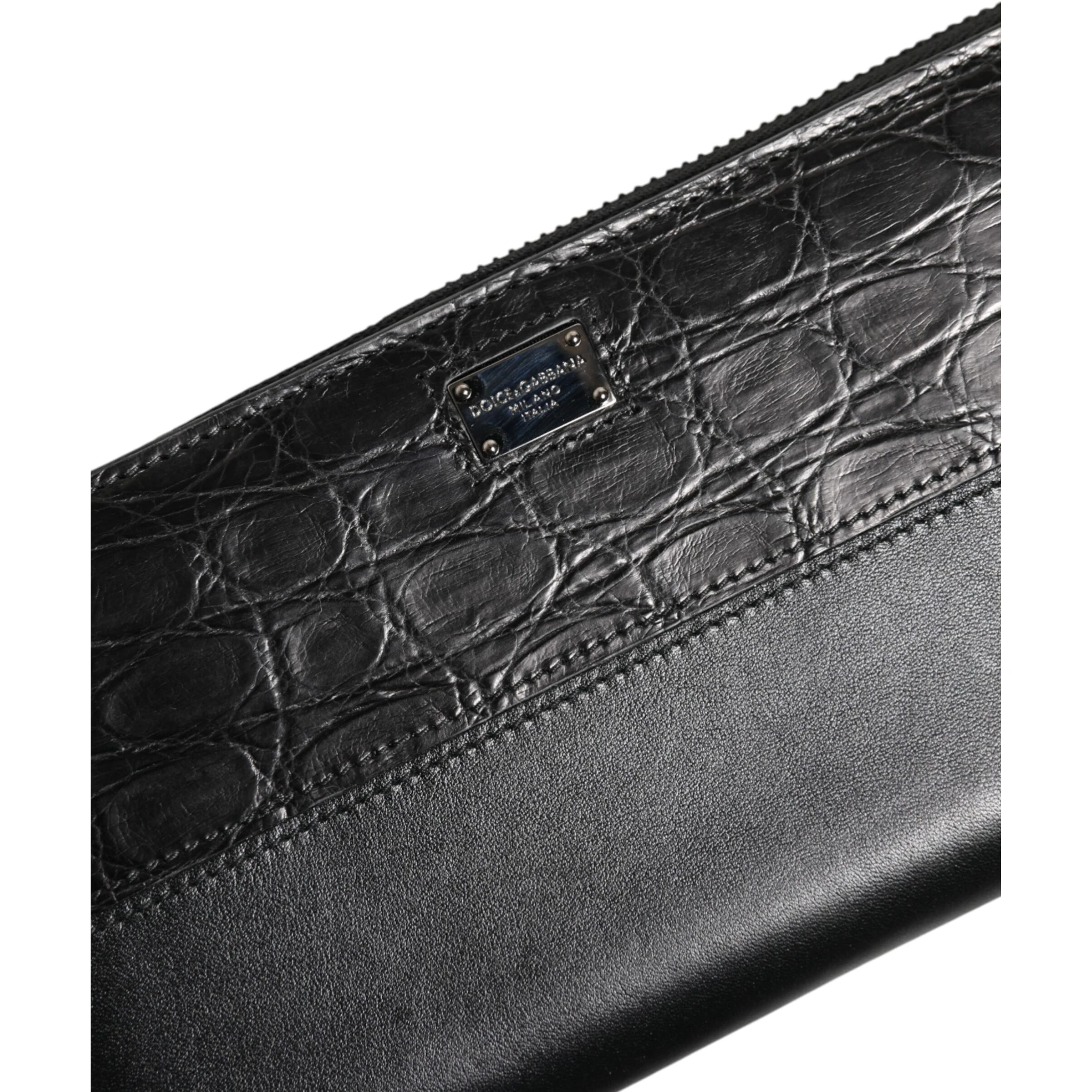 Black Leather Logo Plaque Zip Around Continental Wallet