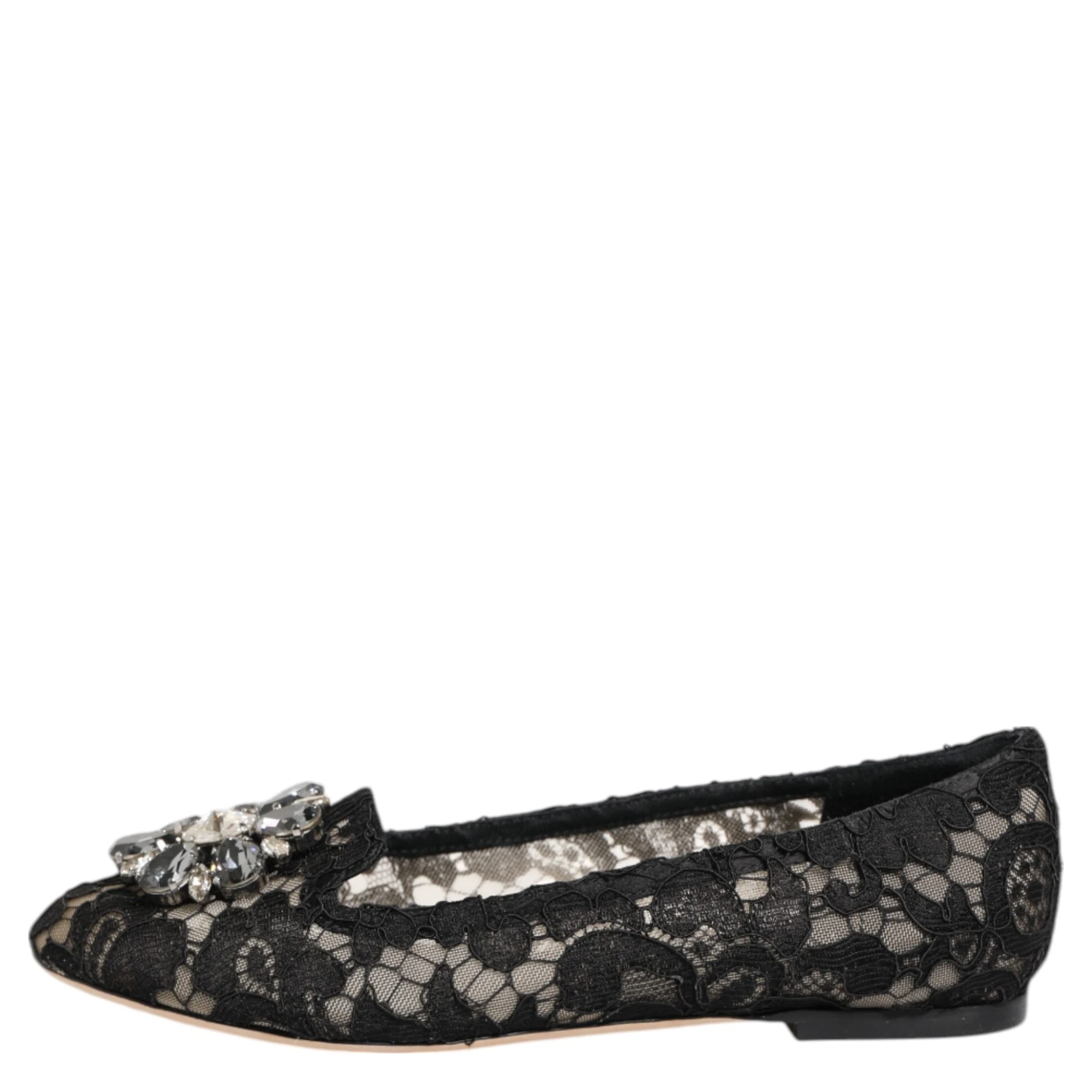 Black Taormina Lace Crystals Flats Shoes