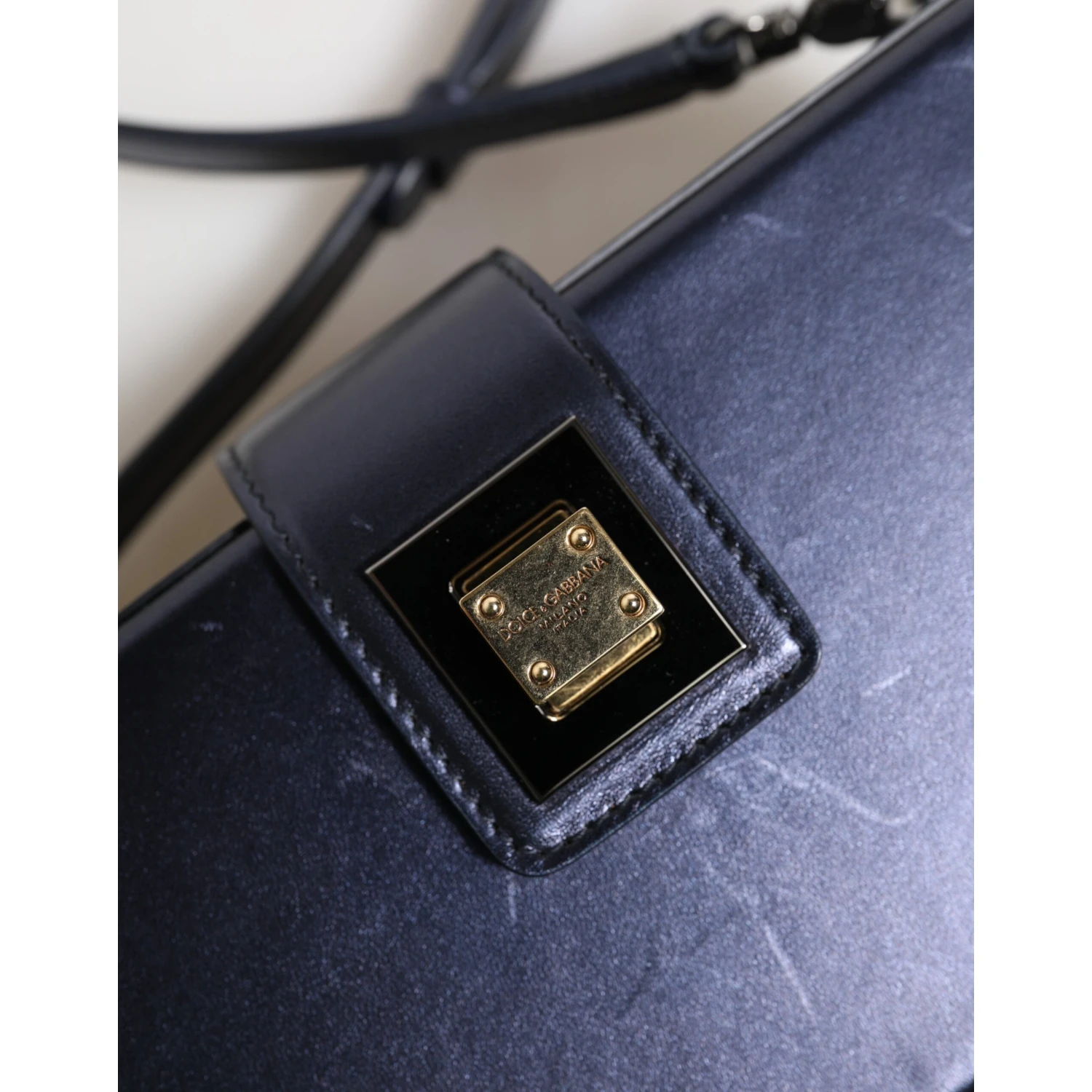 Blue DG BOX Lambskin Leather Crossbody Strap Bag