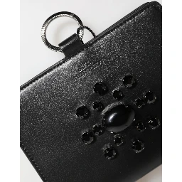 Black Leather Crystal Embellished Card Holder Wallet