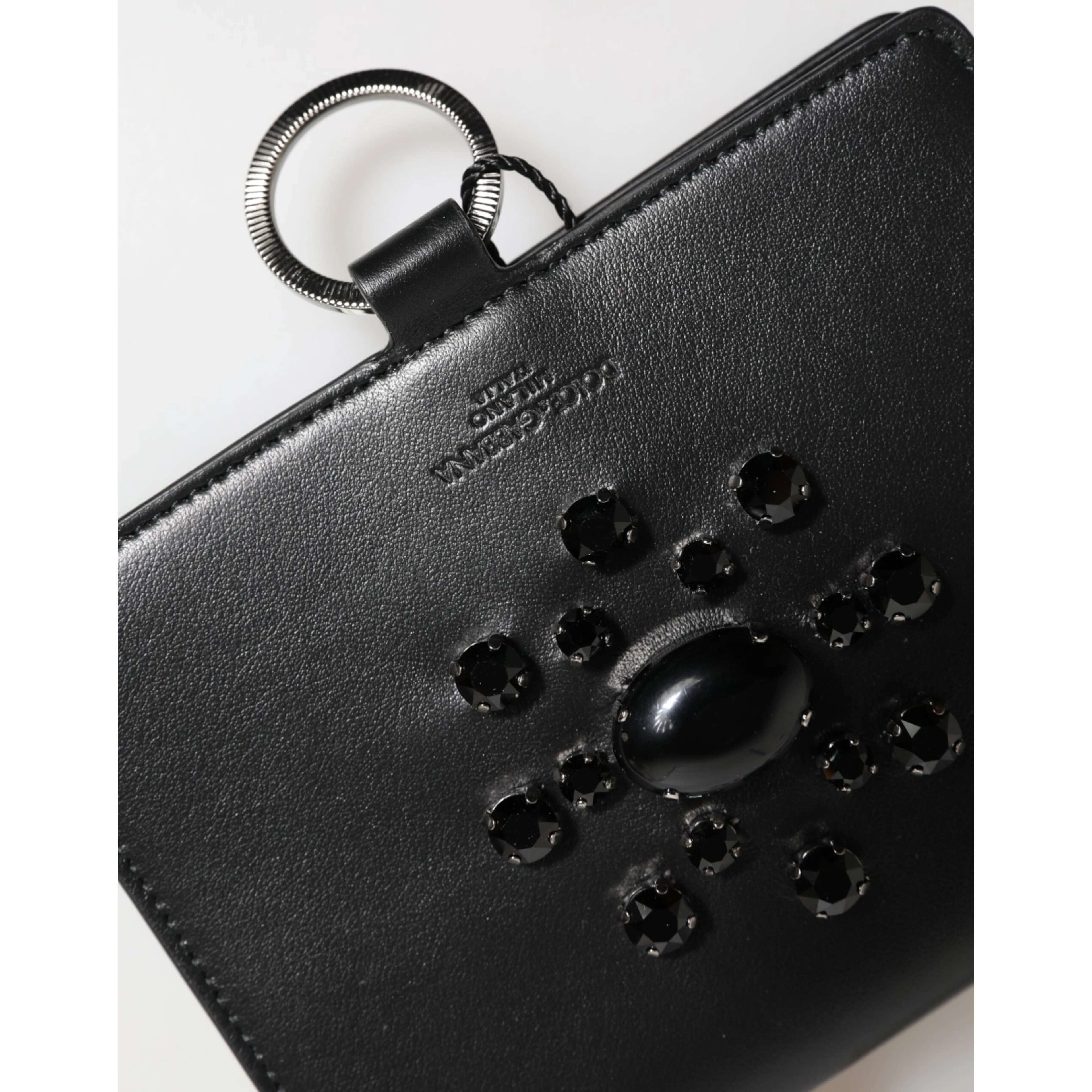 Black Leather Crystal Embellished Card Holder Wallet