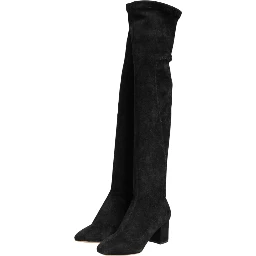 Black Suede Leather Knee High Boots Shoes