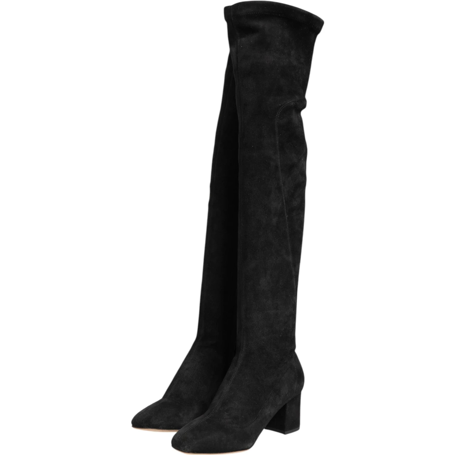 Black Suede Leather Knee High Boots Shoes