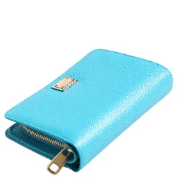 Light Blue Leather Bifold Continental Clutch Wallet