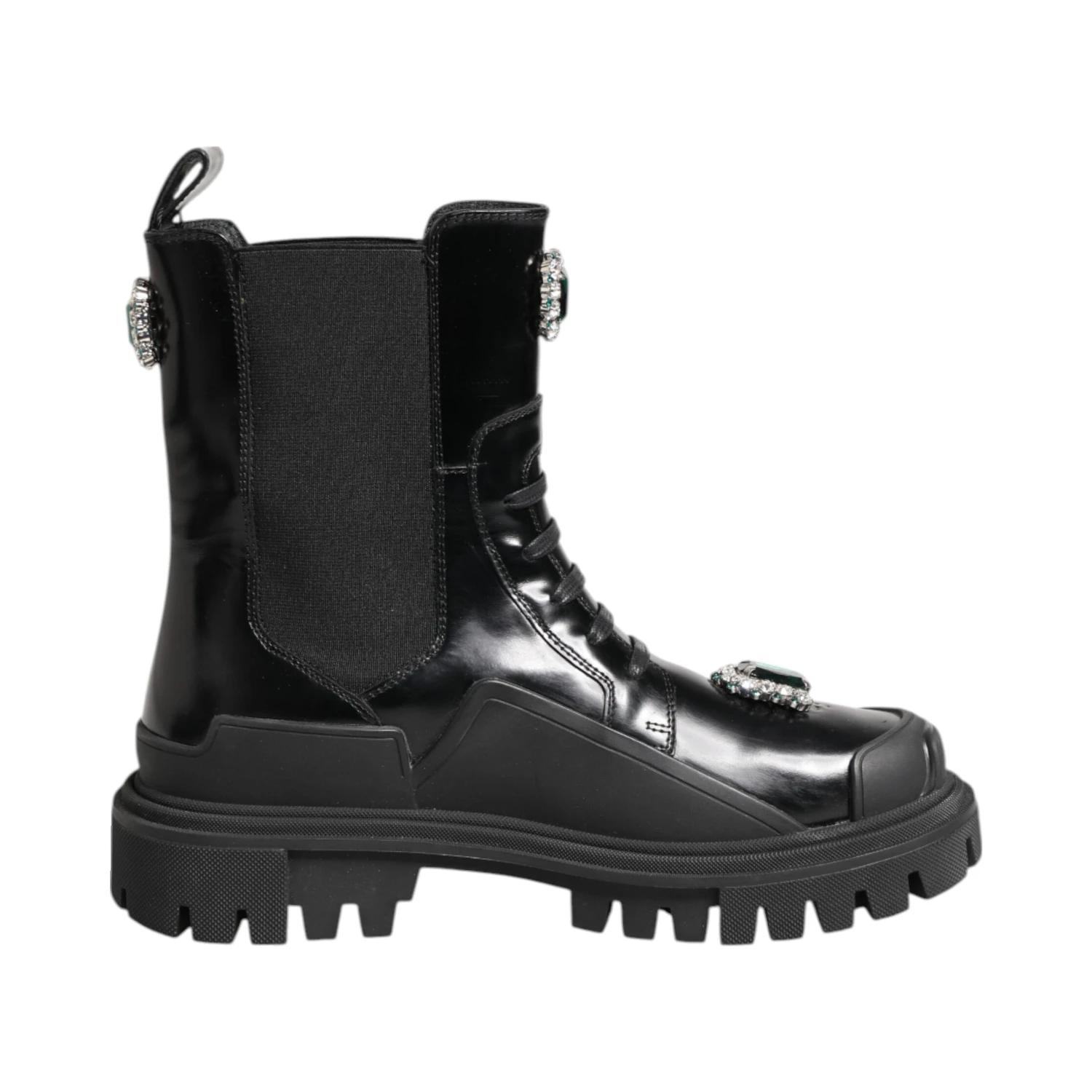 Black Crystal Embellished Combat Boots Shoes