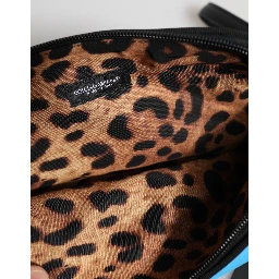 Blue Nylon DG Logo Print Clutch Zip Pouch Bag
