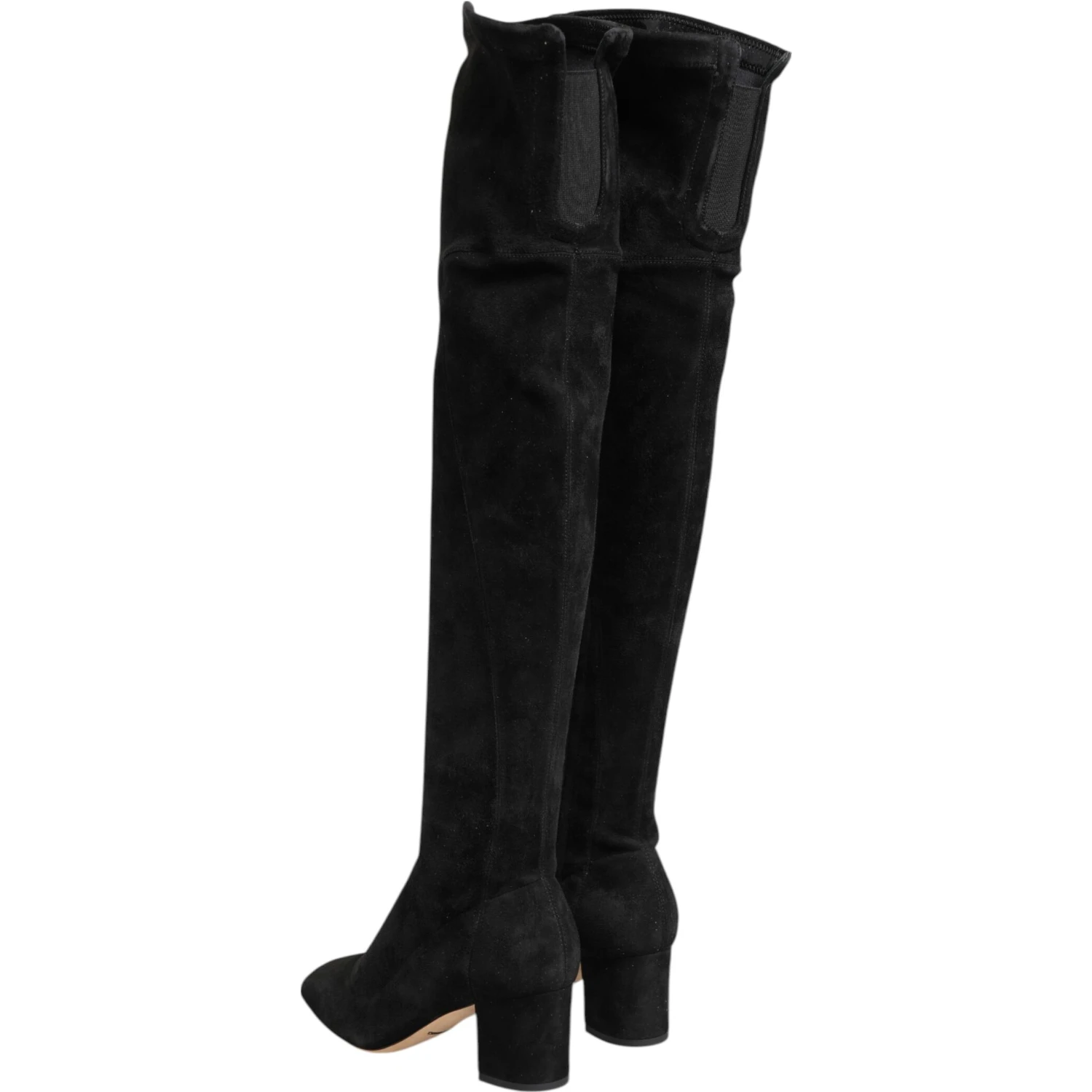 Black Suede Leather Knee High Boots Shoes