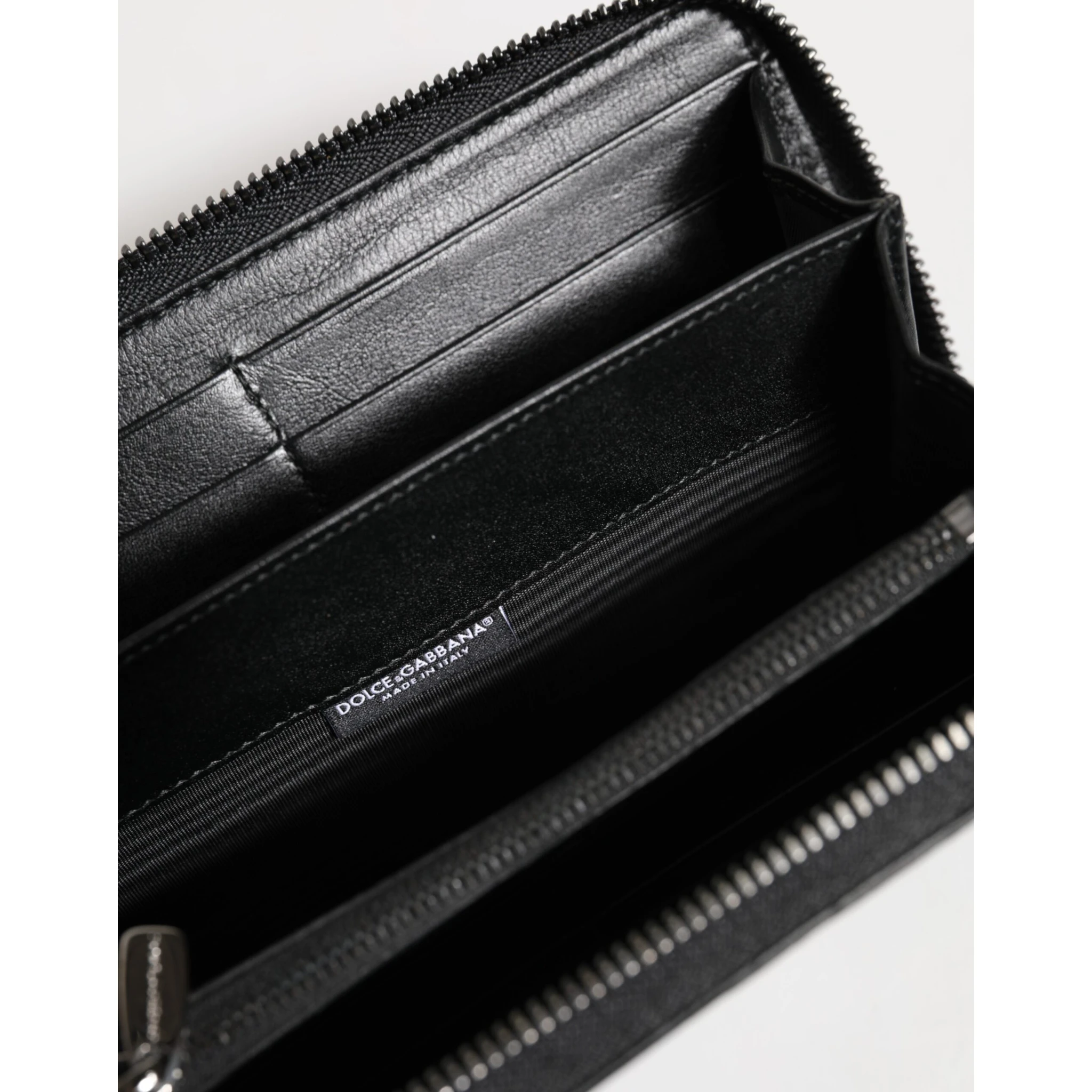 Black Leather Logo Plaque Zip Around Continental Wallet