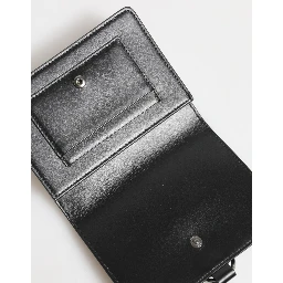 Black Leather Crystal Embellished Card Holder Wallet