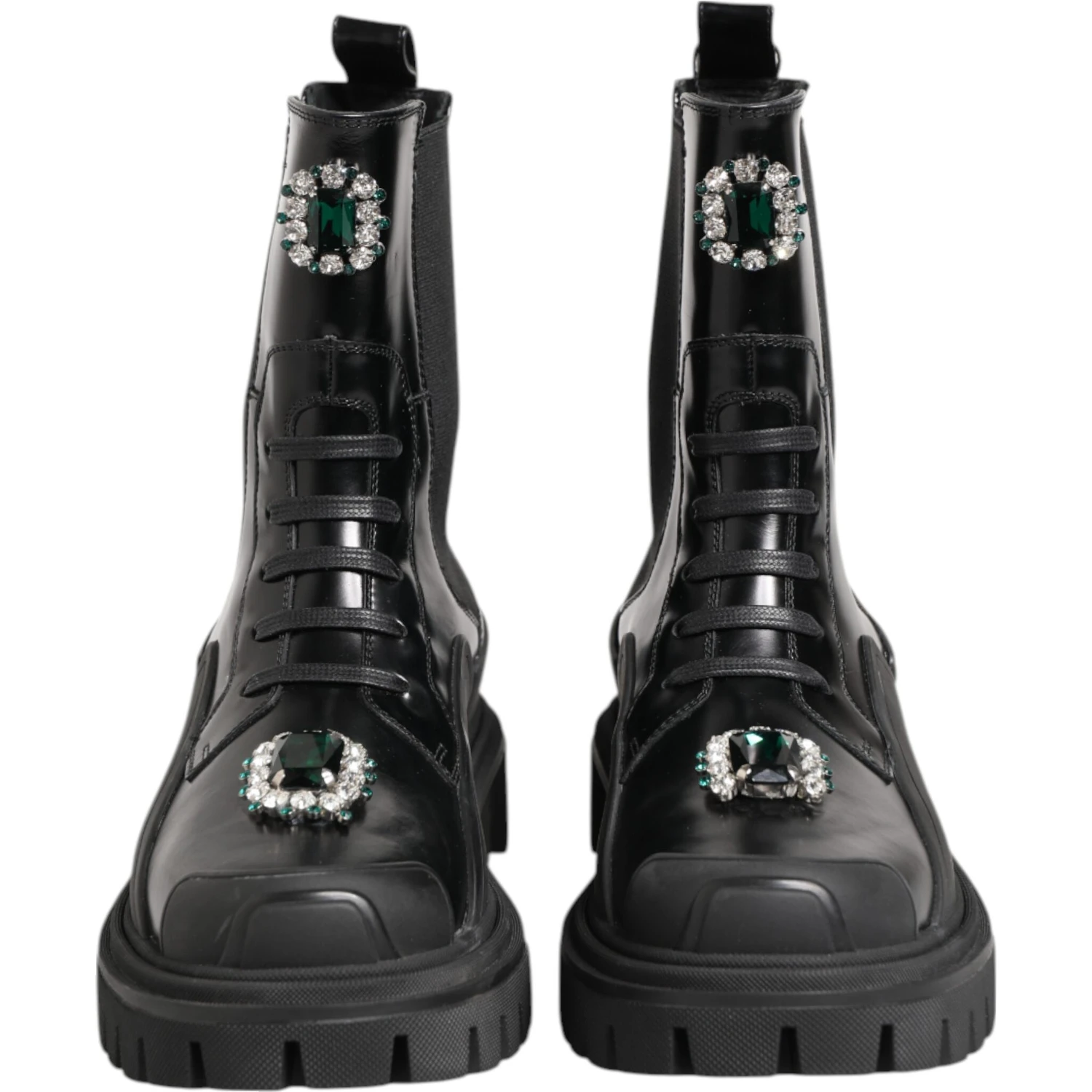 Black Crystal Embellished Combat Boots Shoes