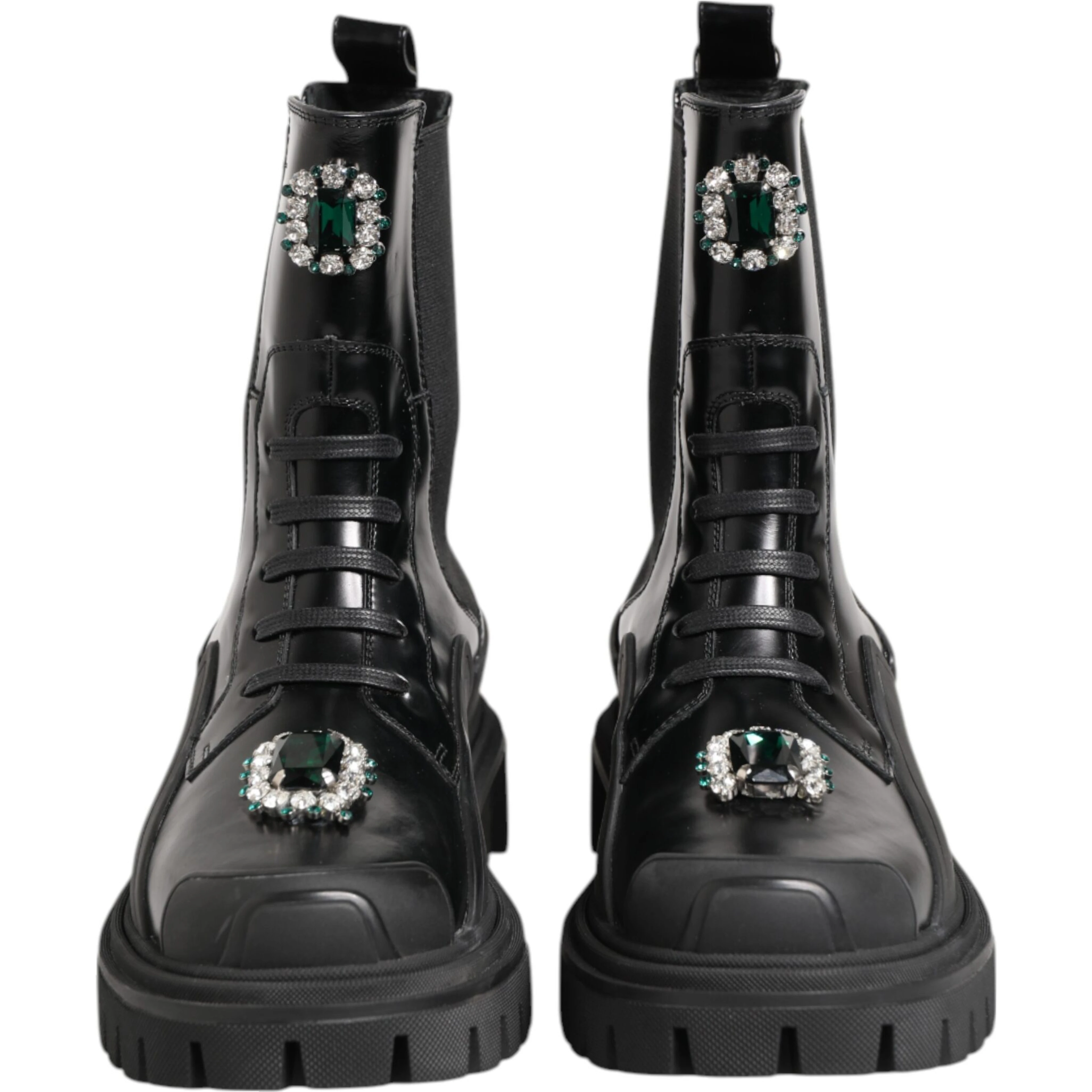 Black Crystal Embellished Combat Boots Shoes