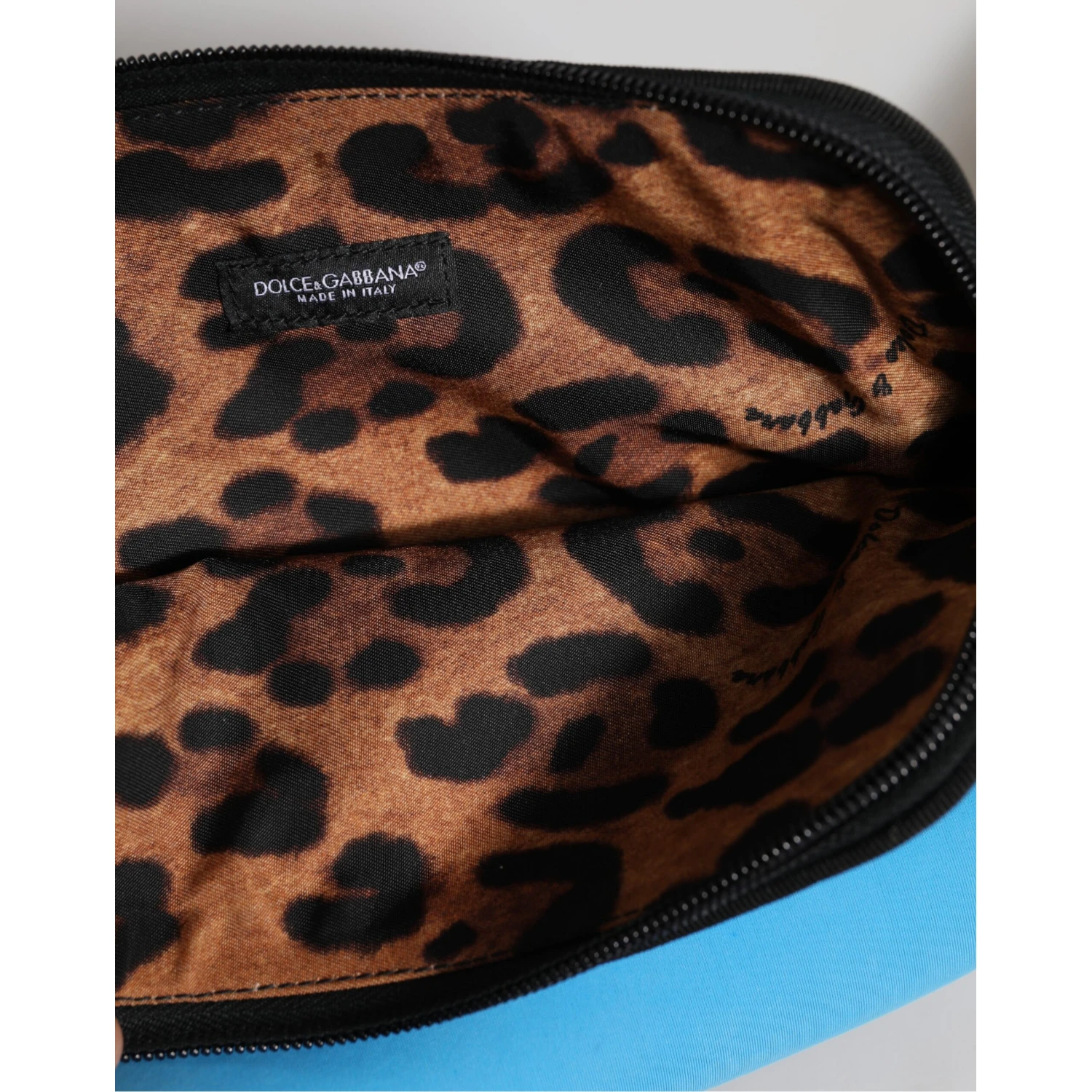 Blue Nylon DG Logo Print Clutch Zip Pouch Bag