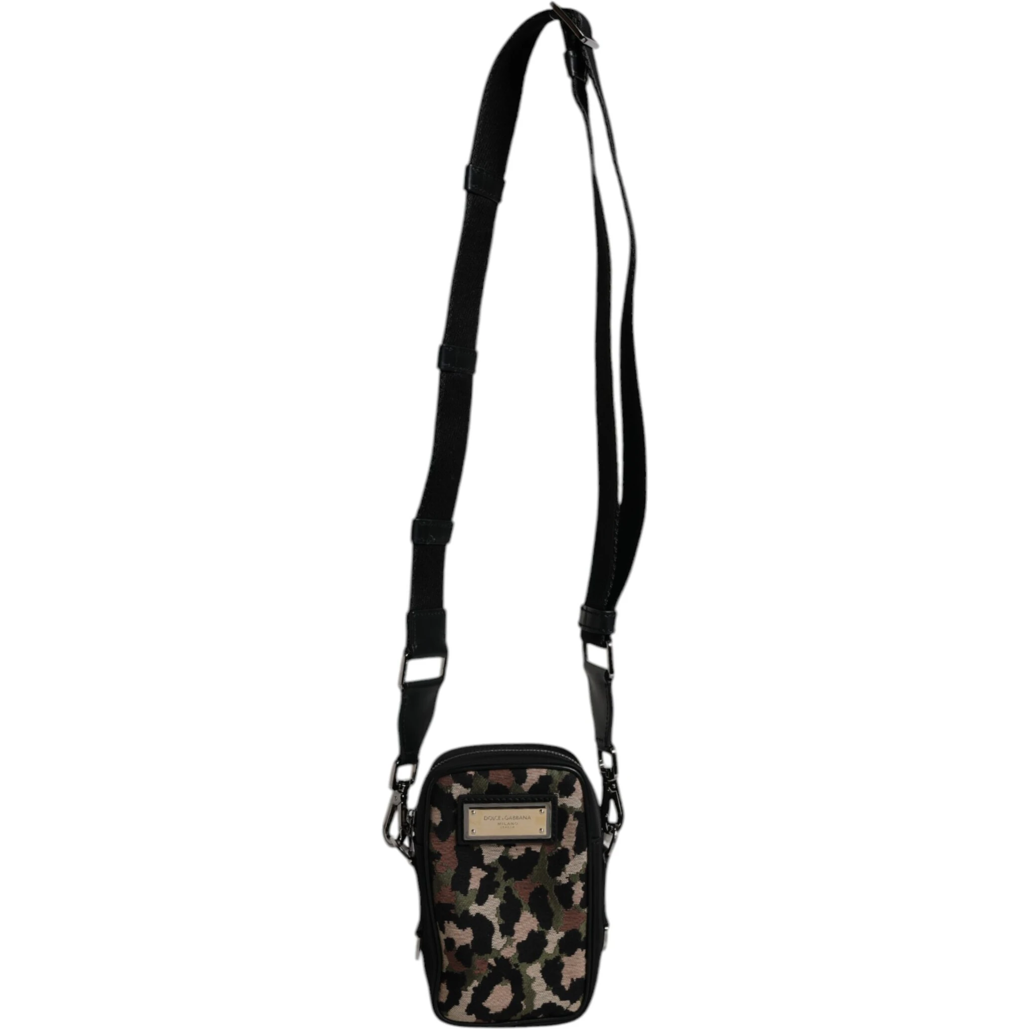 Multicolor Leopard Jacquard Logo Plaque Neck Strap Bag