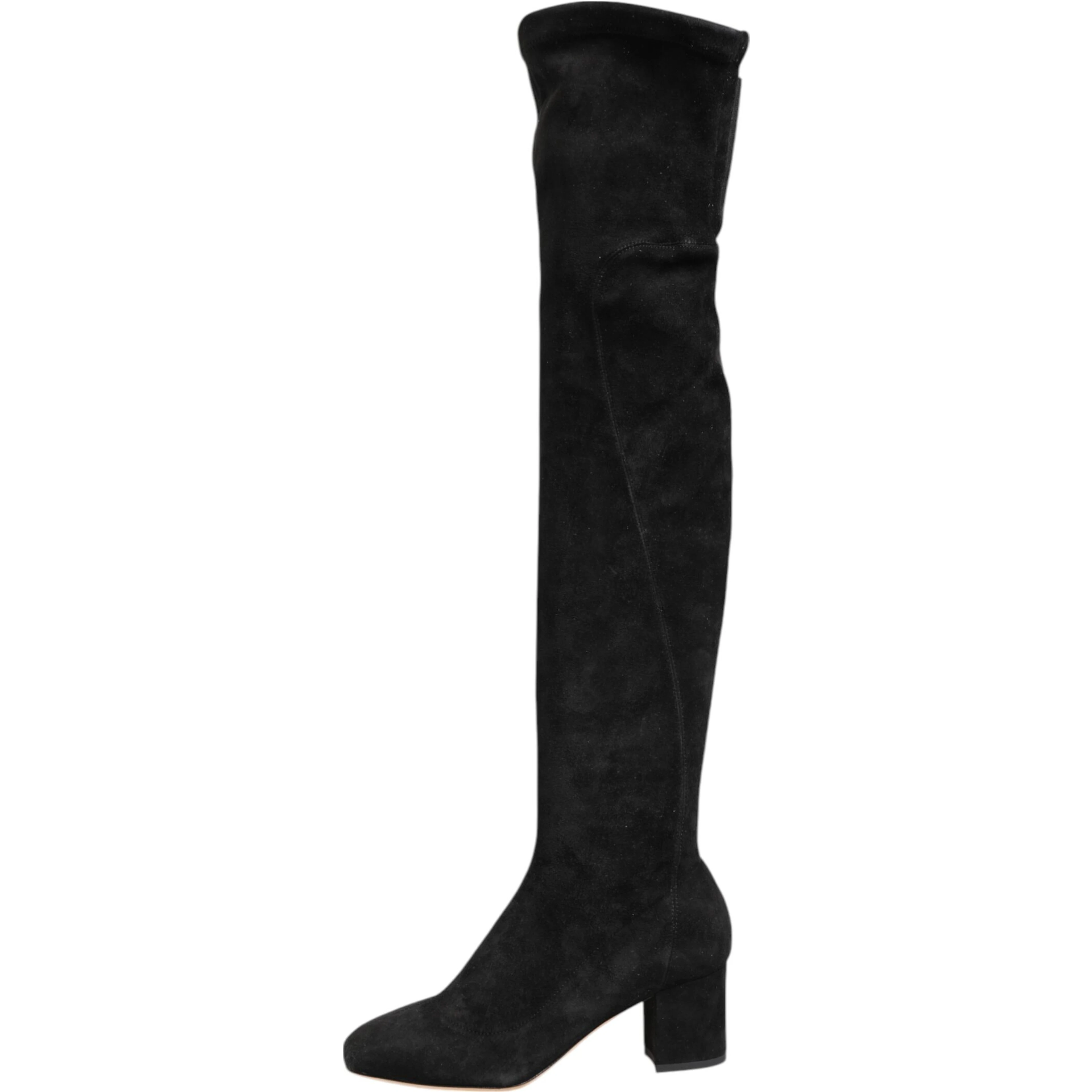 Black Suede Leather Knee High Boots Shoes