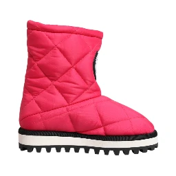 Pink White Viscose Padded Mid Calf Boots Shoes