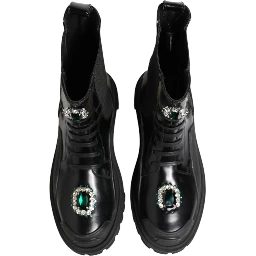 Black Crystal Embellished Combat Boots Shoes