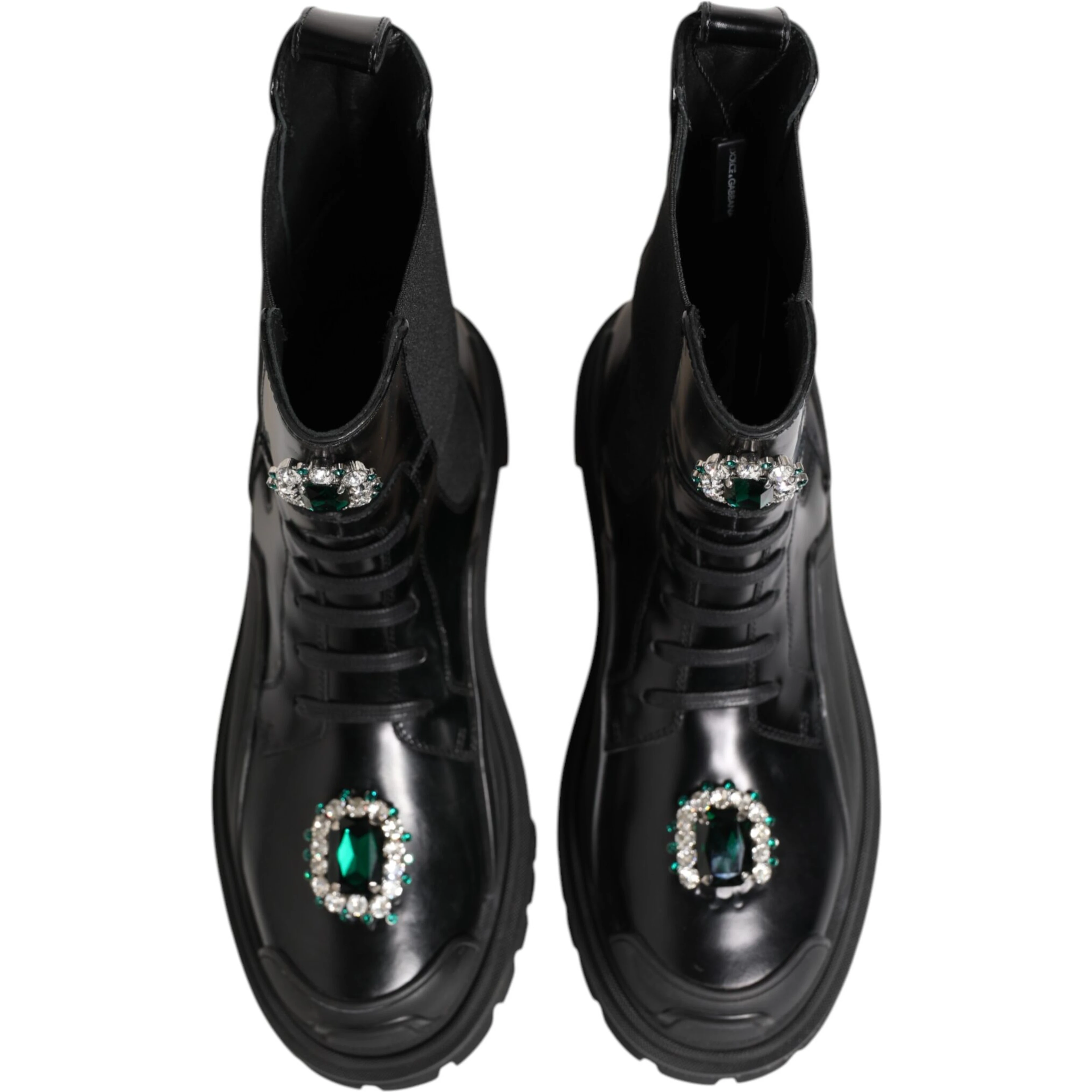 Black Crystal Embellished Combat Boots Shoes