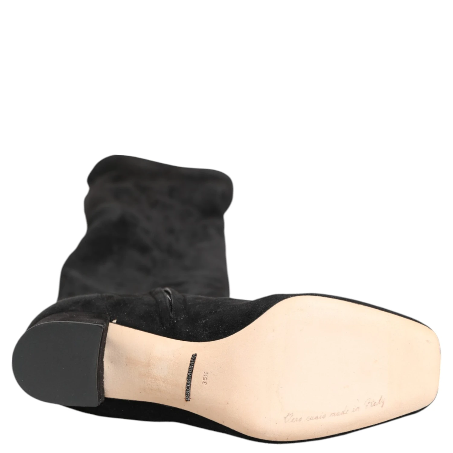 Black Suede Leather Knee High Boots Shoes