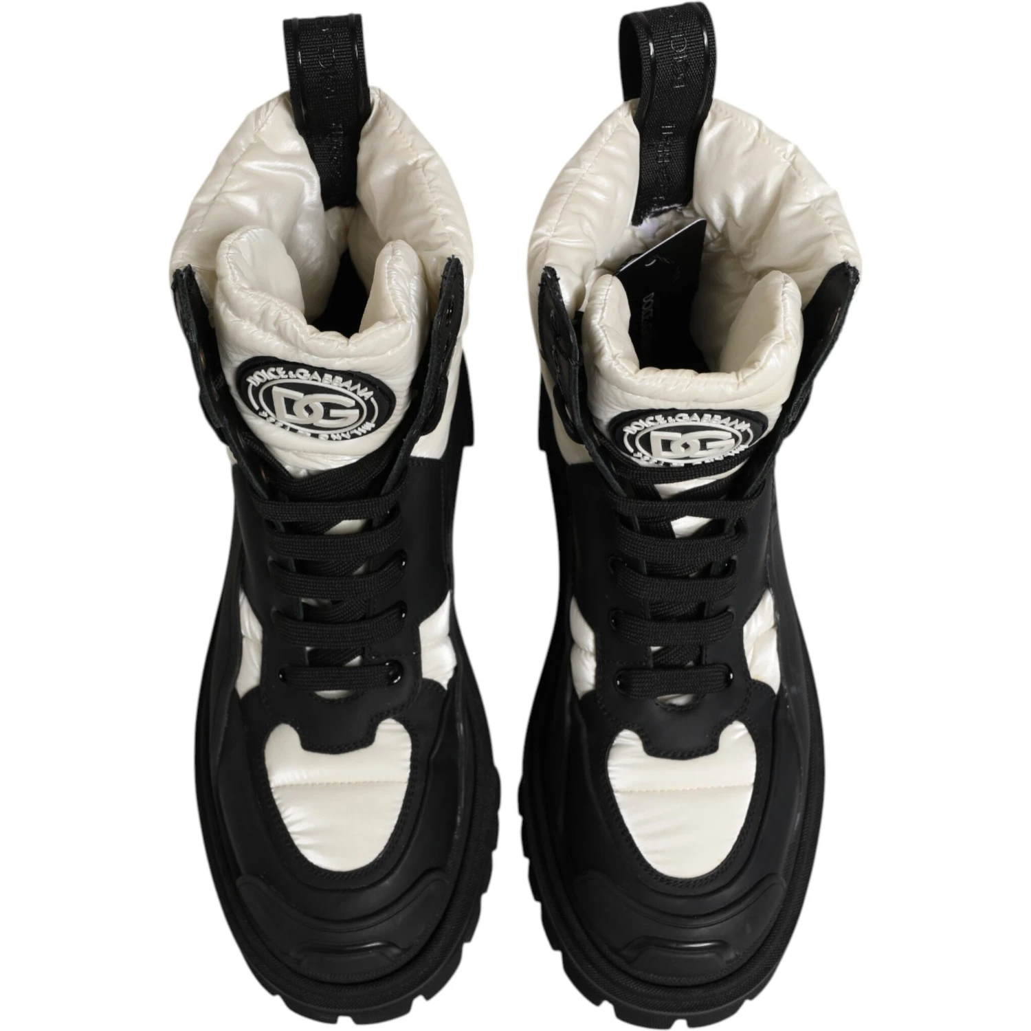Black White Padded Mid Calf Lace Up Boots Shoes