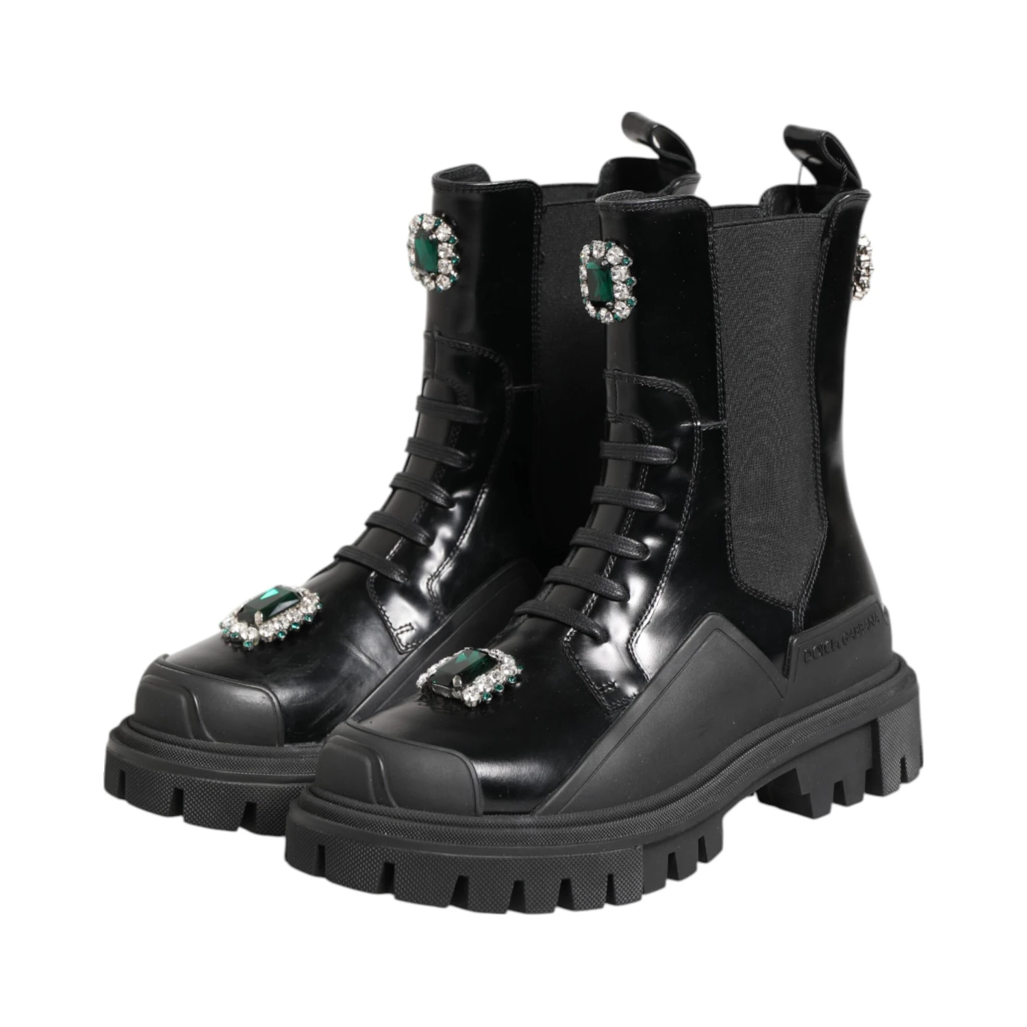 Black Crystal Embellished Combat Boots Shoes