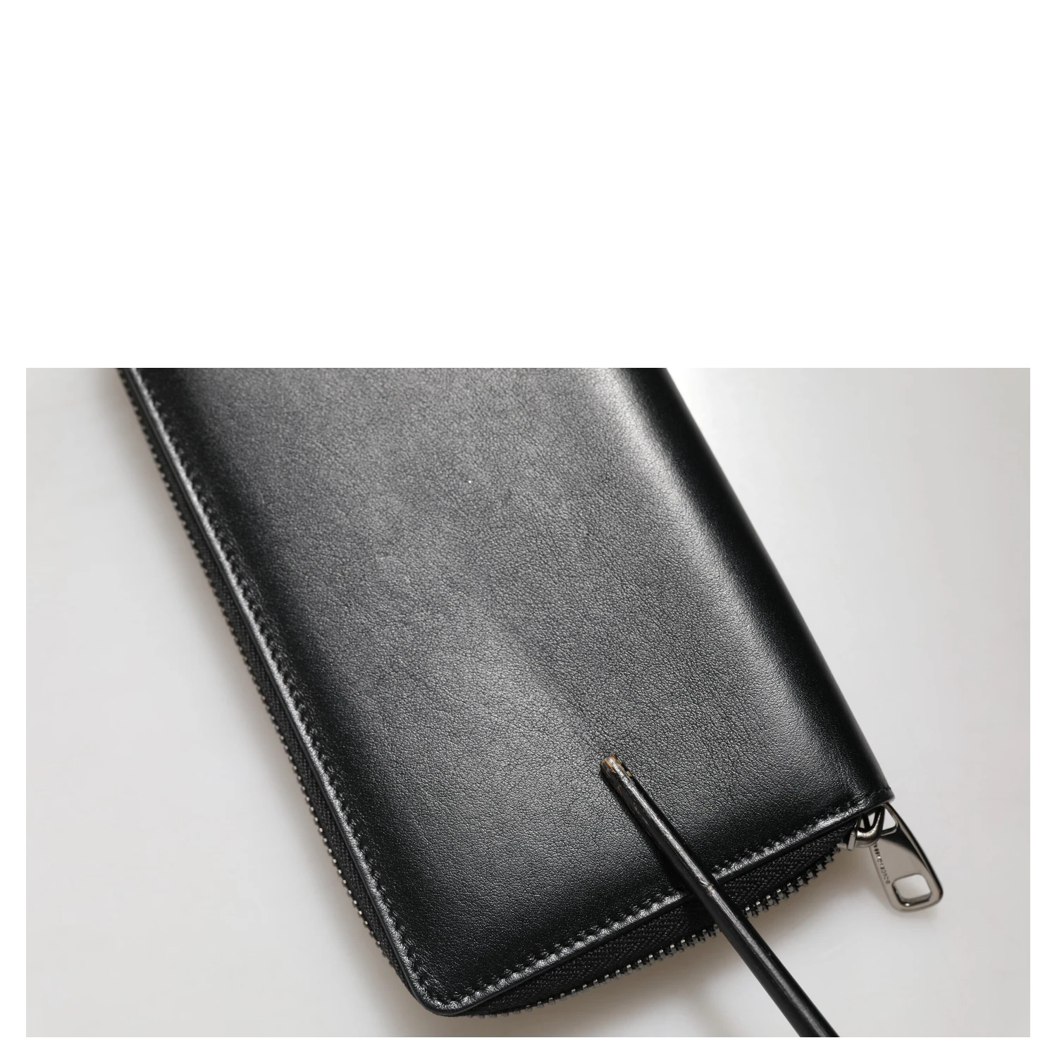 Black Leather DG Plaque Zip Around Continental Wallet