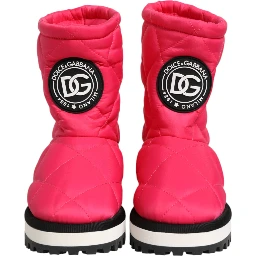 Pink White Viscose Padded Mid Calf Boots Shoes