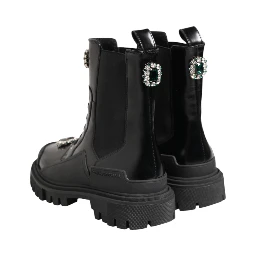 Black Crystal Embellished Combat Boots Shoes