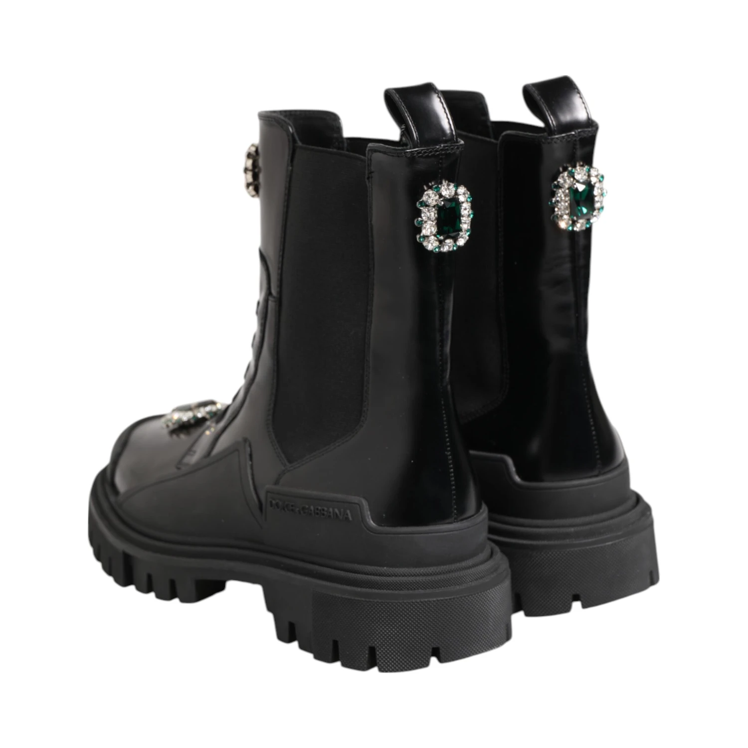 Black Crystal Embellished Combat Boots Shoes