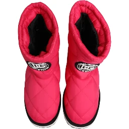 Pink White Viscose Padded Mid Calf Boots Shoes