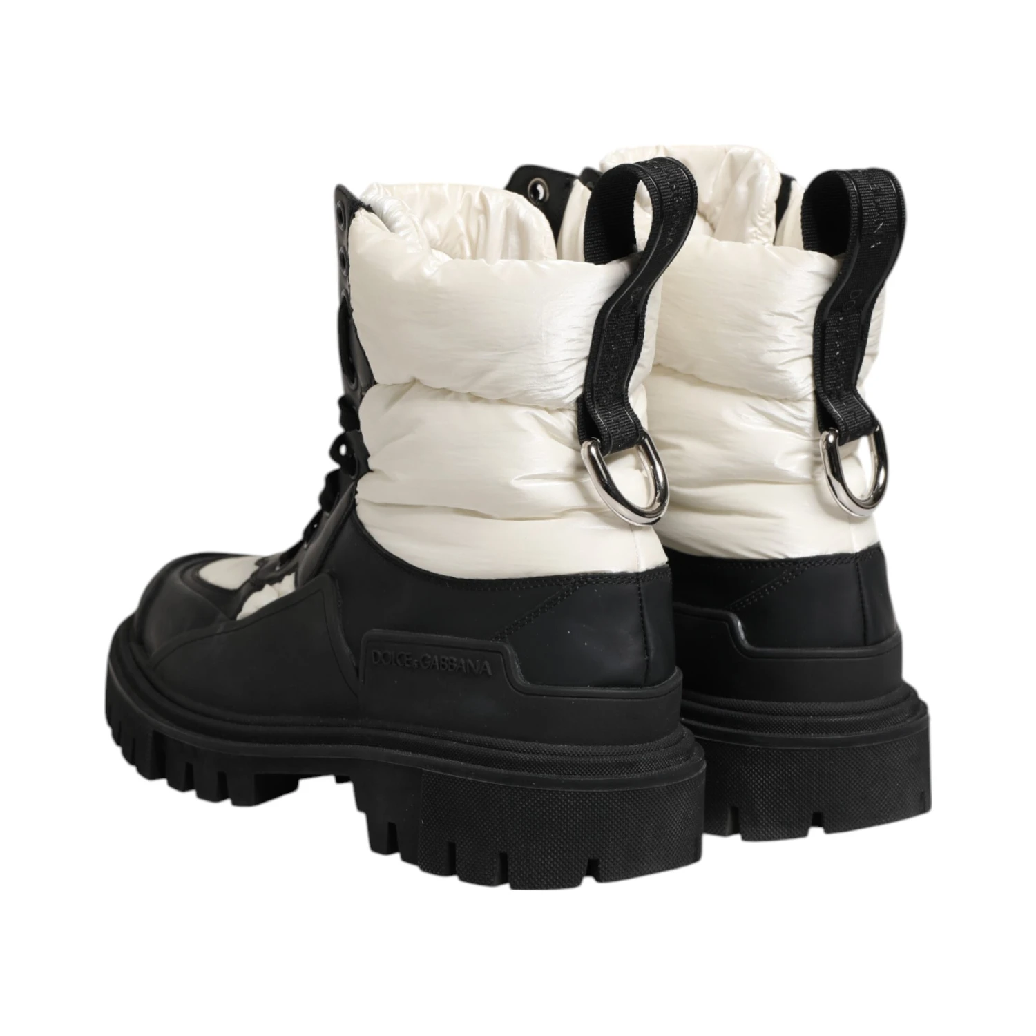 Black White Padded Mid Calf Lace Up Boots Shoes